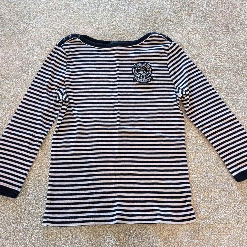 Light Pink and Navy Striped Tee Lauren Jeans Company Tee Size M